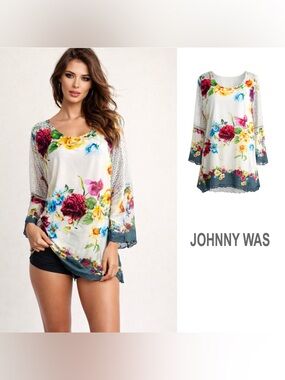 NEW Johnny Was Silky Linden Floral Blouse